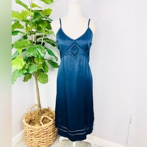 Current Air Navy Blue Satin Cami v Neck Crochet Midi Dress